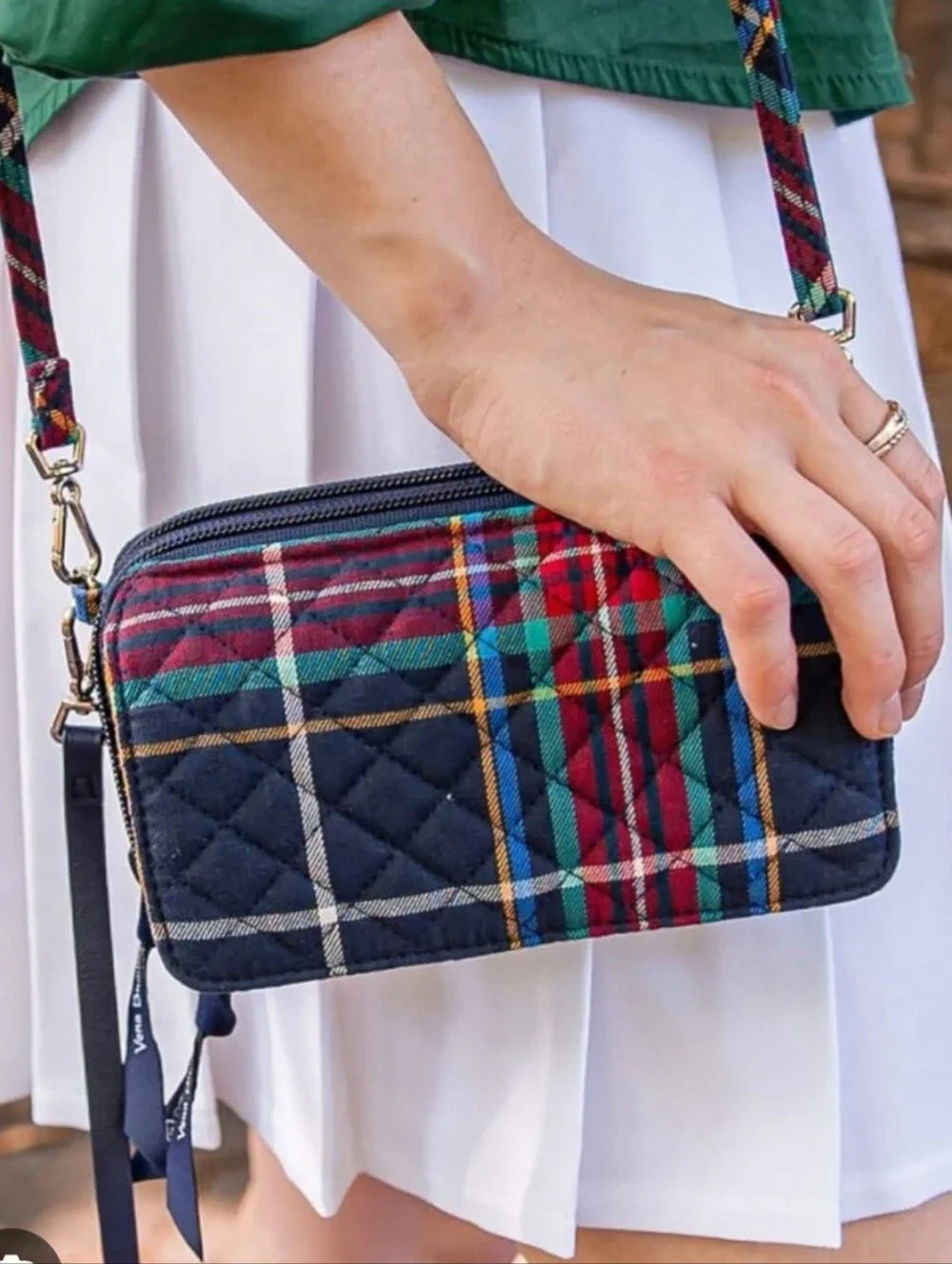 Vera Bradley Tartan Plaid RFID Navy All-In-One Crossbody Handbag Purse Travel